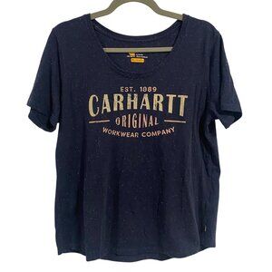 Carhartt Women's Lockhart Script Graphic Infantry Blue Speckled‎ T-Shirt Size L